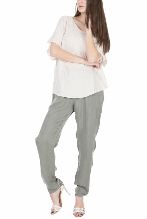 AMERICAN VINTAGE-Γυναικεία κοντομάνικη μπλούζα PIMS53E18 μπεζ 