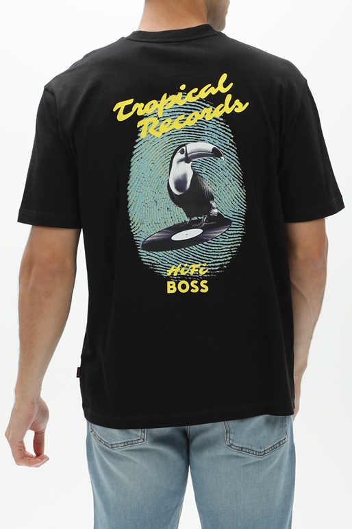 BOSS-Ανδρικό t-shirt BOSS 50515553 JERSEY Te_Records μαύρο