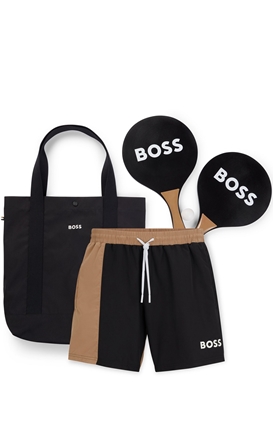 BOSS-Ανδρικό μαγιό σορτς με τσάντα και ρακέτες BOSS  50515735 Beach Ball Set μαύρο καφέ