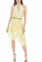 BYBLOS-Γυναικείο mini φόρεμα BYBLOS ASYMMETRIC εκρού κίτρινο