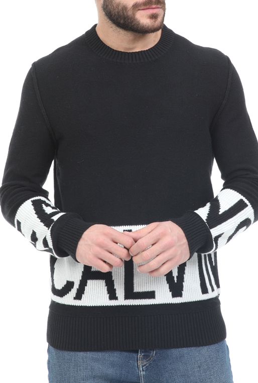 CALVIN KLEIN JEANS-Ανδρικό πουλόβερ CALVIN KLEIN JEANS BLOCKING LOGO μαύρο λευκό