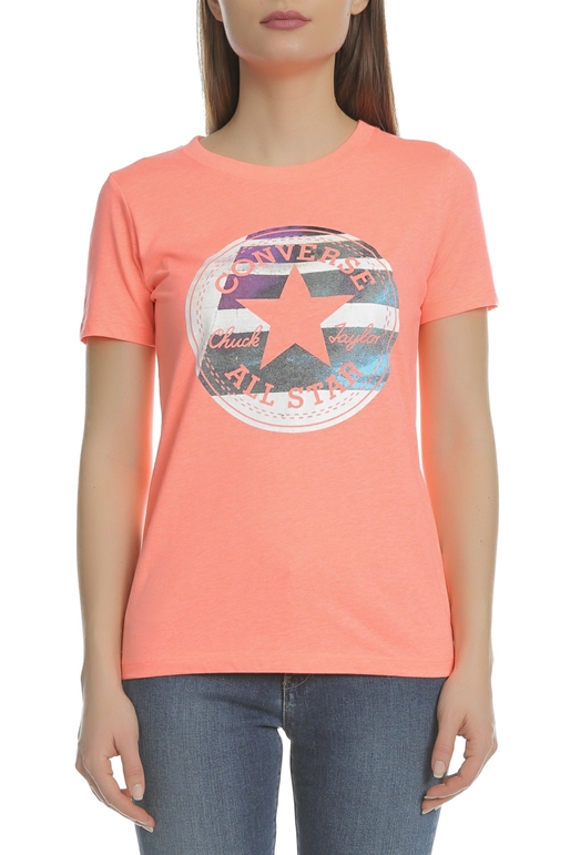 CONVERSE-Γυναικείο T-shirt Photo Fill Chuck Patch Crew CONVERSE πορτοκαλί  