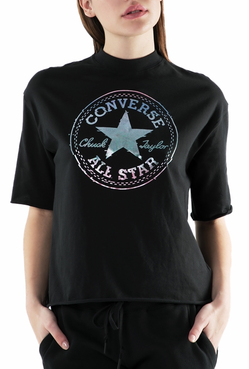 CONVERSE-Γυναικείο T-shirt Converse shine pack μαύρο