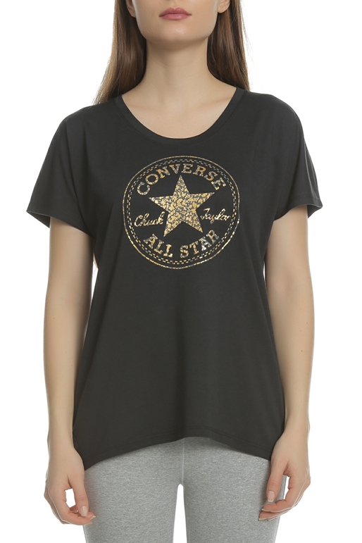 CONVERSE-Γυναικεία κοντομάνικη μπλούζα Converse μαύρη  