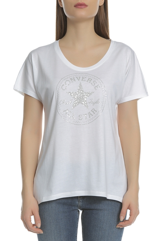 CONVERSE-Γυναικεία κοντομάνικη μπλούζα Converse λευκή 