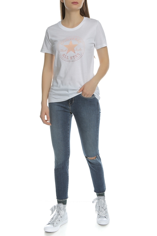 CONVERSE-Γυναικεία κοντομάνικη μπλούζα Converse λευκή