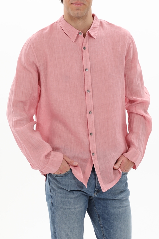 CROSSLEY-Ανδρικό λινό πουκάμισο CROSSLEY JIOCHWP MAN LS WITHOUT POCKET ροζ