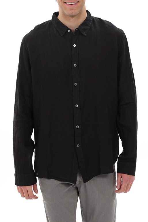 CROSSLEY-Ανδρικό λινό πουκάμισο CROSSLEY JIOCHWP MAN LS WITHOUT POCKET μαύρο
