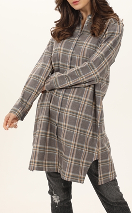 CROSSLEY-Γυναικείο mini φόρεμα σε στιλ πουκαμίσου CROSSLEY VORES2 γκρι καρό