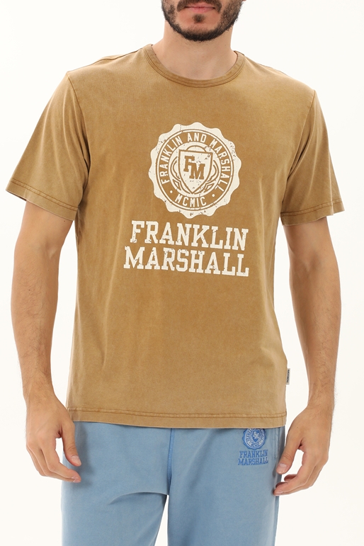 FRANKLIN & MARSHALL-Ανδρικό t-shirt FRANKLIN & MARSHALL JM3017.000.1001G36 καφέ