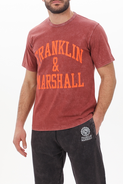 FRANKLIN & MARSHALL-Ανδρικό t-shirt FRANKLIN & MARSHALL JM3021.000.1001G42 καφέ κόκκινο