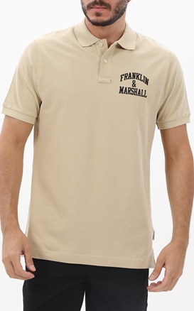 FRANKLIN & MARSHALL-Ανδρική polo μπλούζα FRANKLIN & MARSHALL JM6010.000.3005P01 Polo-COTTON PIQUET μπεζ