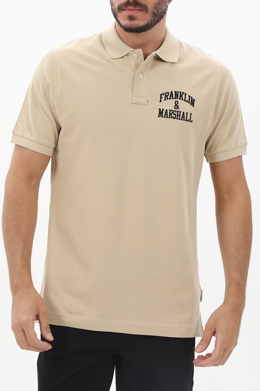 FRANKLIN & MARSHALL-Ανδρική polo μπλούζα FRANKLIN & MARSHALL JM6010.000.3005P01 Polo-COTTON PIQUET μπεζ
