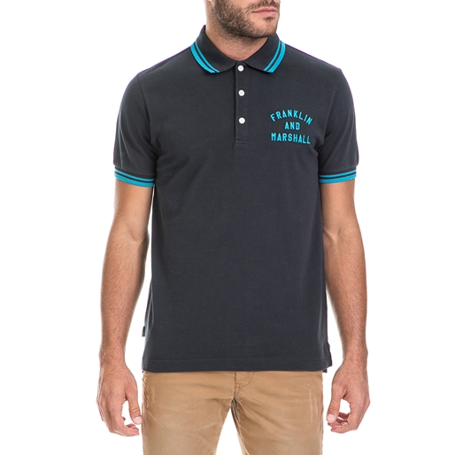 FRANKLIN & MARSHALL-Ανδρική μπλούζα POLO PIQUET CLASSIC FRANKLIN & MARSHALL μαύρη-μπλε 