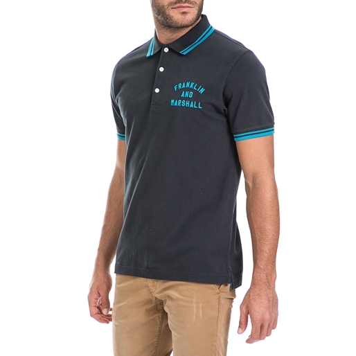 FRANKLIN & MARSHALL-Ανδρική μπλούζα POLO PIQUET CLASSIC FRANKLIN & MARSHALL μαύρη-μπλε 
