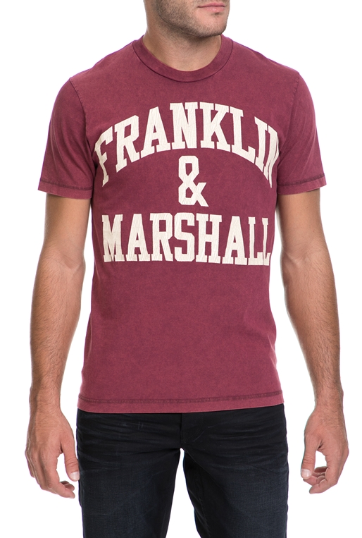 FRANKLIN & MARSHALL-Ανδρική μπλούζα JERSEY ROUND NECK SHORT μπορντώ