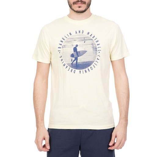 FRANKLIN & MARSHALL-Ανδρική κοντομάνικη μπλούζα με στάμπα FRANKLIN & MARSHALL κίτρινη