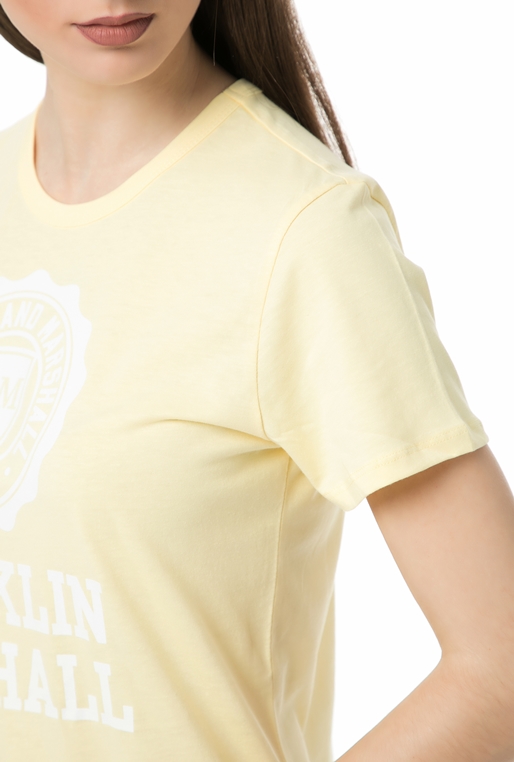 FRANKLIN & MARSHALL-Γυναικείο t-shirt Franklin & Marshall JERSEY ROUND NECK SHORT κίτρινο