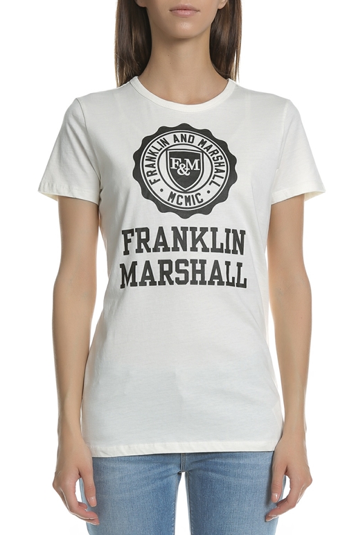 FRANKLIN & MARSHALL-Γυναικείο t-shirt Franklin & Marshall JERSEY ROUND NECK SHORT λευκή