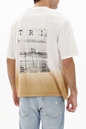 GABBA-Ανδρικό boxy t-shirt GABBA 10249 Spirit Print Boxy λευκό καφέ