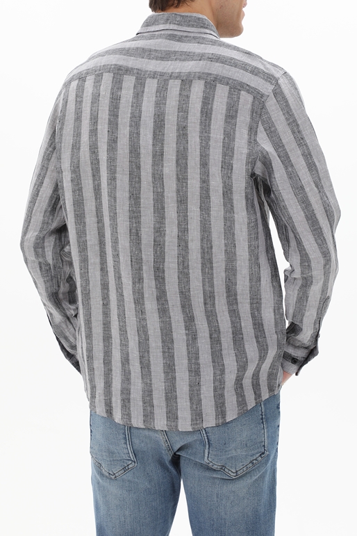GABBA-Ανδρικό λινό πουκάμισο GABBA 10284 York Big γκρι ριγέ