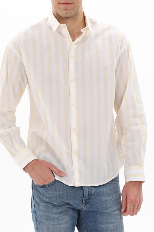 GABBA-Ανδρικό πουκάμισο GABBA 10290 Harvey ριγέ λευκό μπεζ