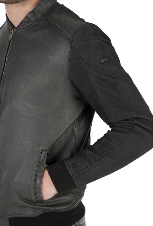 GARCIA JEANS-Ανδρικό δερμάτινο μπουφάν Garcia Jeans μαύρο