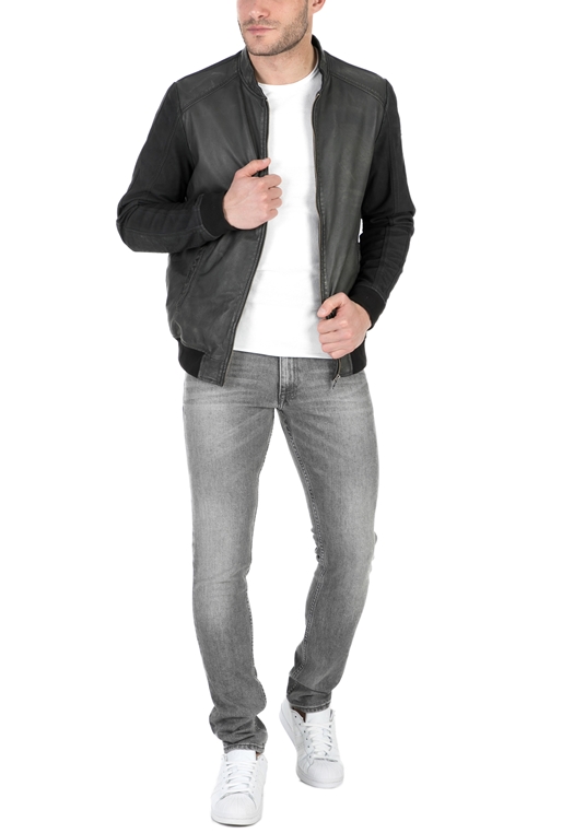 GARCIA JEANS-Ανδρικό δερμάτινο μπουφάν Garcia Jeans μαύρο