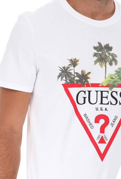 GUESS-Ανδρική μπλούζα GUESS CN SS PALM TRIANGLE λευκή