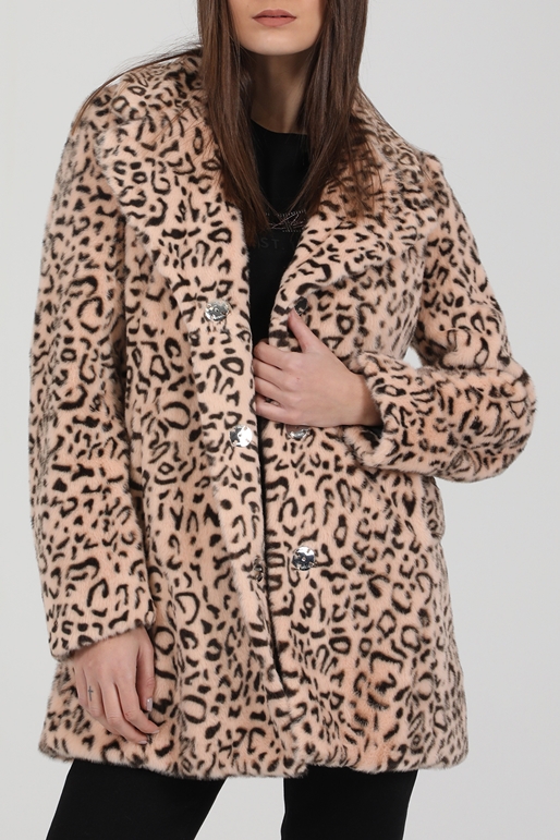 GUESS-Γυναικείο γούνινο παλτό GUESS FATIMA ροζ