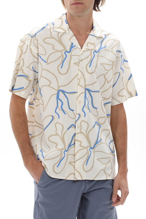 JACK & JONES-Ανδρικό πουκάμισο JACK & JONES 12202240 JPRBLATROPIC RESORT λευκό μπλε μπεζ