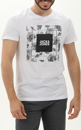 JACK & JONES-Ανδρικό t-shirt JACK & JONES 12224165 JJTROPICANA BOX TEE SS CREW NE λευκό