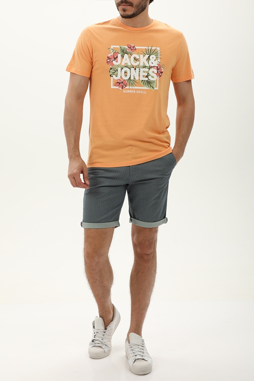 JACK & JONES-Ανδρικό t-shirt JACK & JONES 12224688 JJBECS SHAPE πορτοκαλί