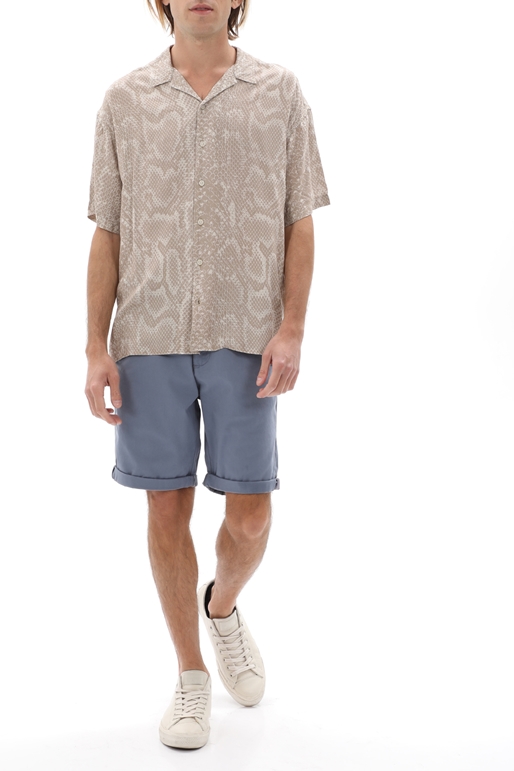 JACK & JONES-Ανδρικό resort πουκάμισο JACK & JONES 12228020 JCOUNNATURAL REGGIE RESORT καφέ λευκό snakeskin