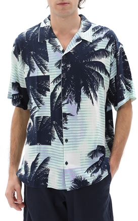 JACK & JONES-Ανδρικό resort πουκάμισο JACK & JONES 12228020 JCOUNNATURAL REGGIE μπλε
