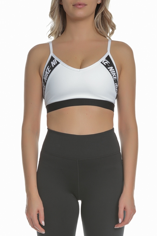 NIKE-Γυναικείο αθλητικό μπουστάκι NIKE INDY LOGO BRA λευκό-μαύρο