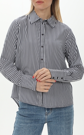 ONLY-Γυναικείο πουκάμισο ONLY 15320243 ONLBERIT ριγέ λευκό μαύρο