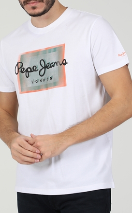 PEPE JEANS-Ανδρική κοντομάνικη μπλούζα PEPE JEANS WESLEY λευκή