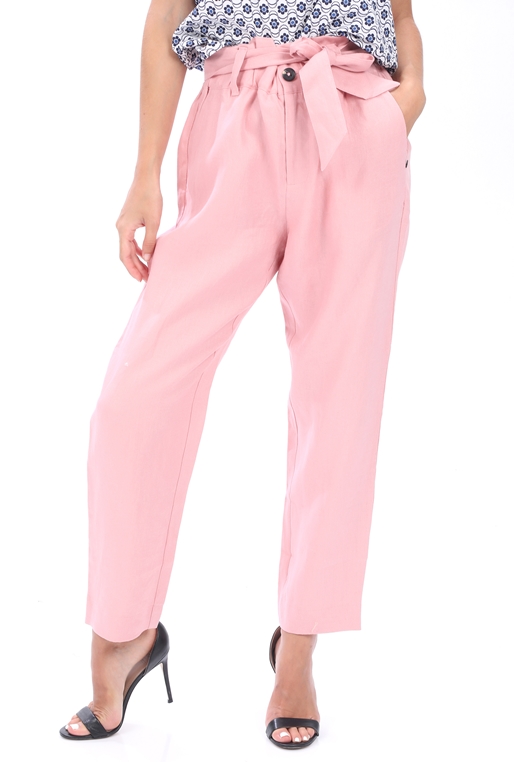 SCOTCH & SODA-Γυναικείο λινό παντελόνι SCOTCH & SODA high rise pants tapered ροζ