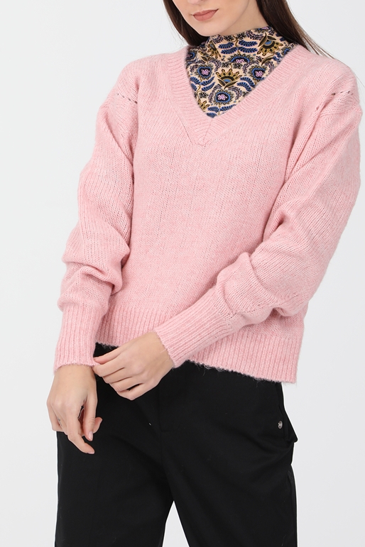 SCOTCH & SODA-Γυναικείο πουλόβερ SCOTCH & SODA Fuzzy knit pull with v-neck ροζ