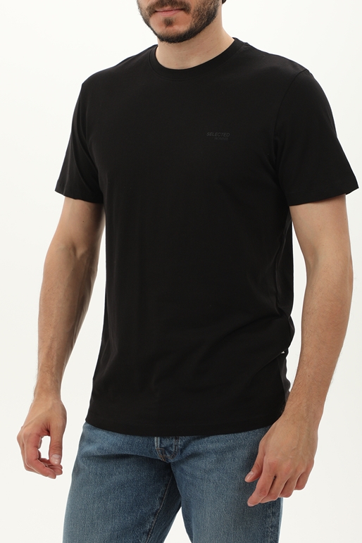SELECTED-Ανδρικό t-shirt SELECTED 16087858 SLHASPEN LOGO μαύρο