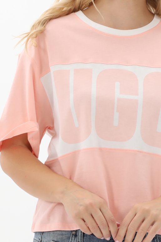 UGG-Γυναικείο t-shirt UGG 1136881 Jordene Colorblocked Logo Tee λευκό ροζ