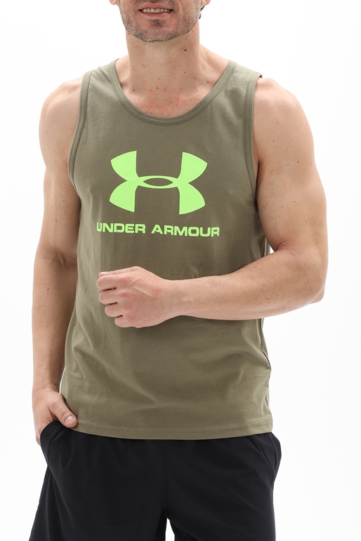 UNDER ARMOUR-Ανδρική αμάνικη μπλούζα UNDER ARMOUR 1329589 11722760 UA SPORTSTYLE LOGO χακί